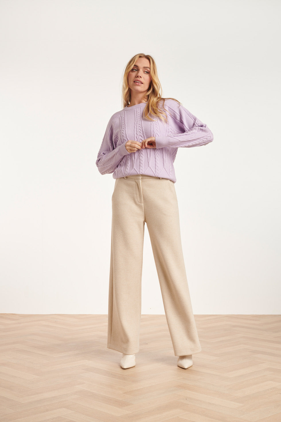 24635 Gebreide Lila Top Met Kabelstructuur | Lilac
