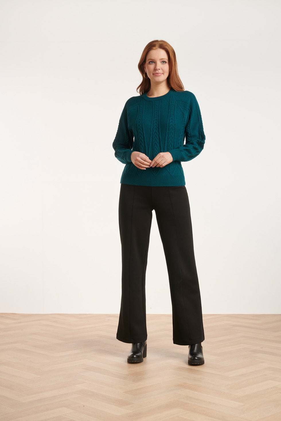 24635 Gebreide Teal Top Met Kabelstructuur | Petrol