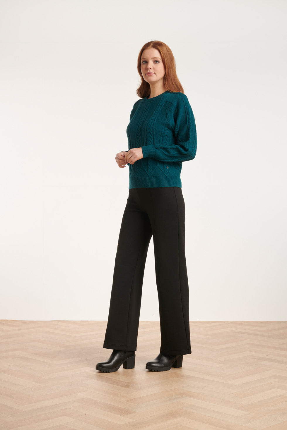 24635 Gebreide Teal Top Met Kabelstructuur | Petrol