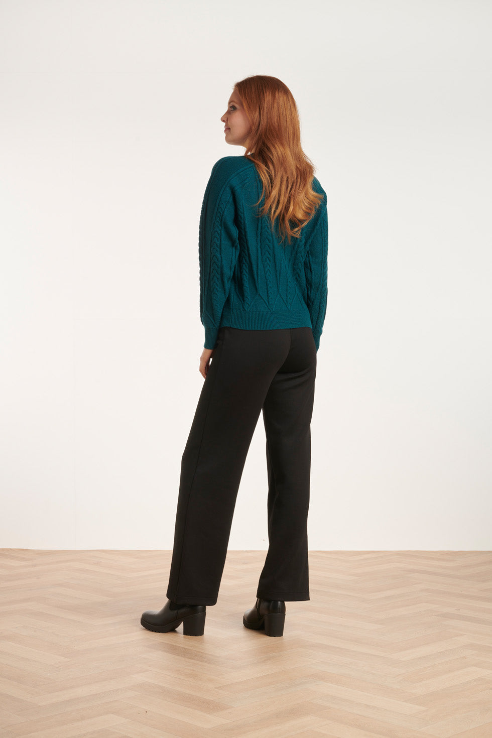 24635 Gebreide Teal Top Met Kabelstructuur | Petrol
