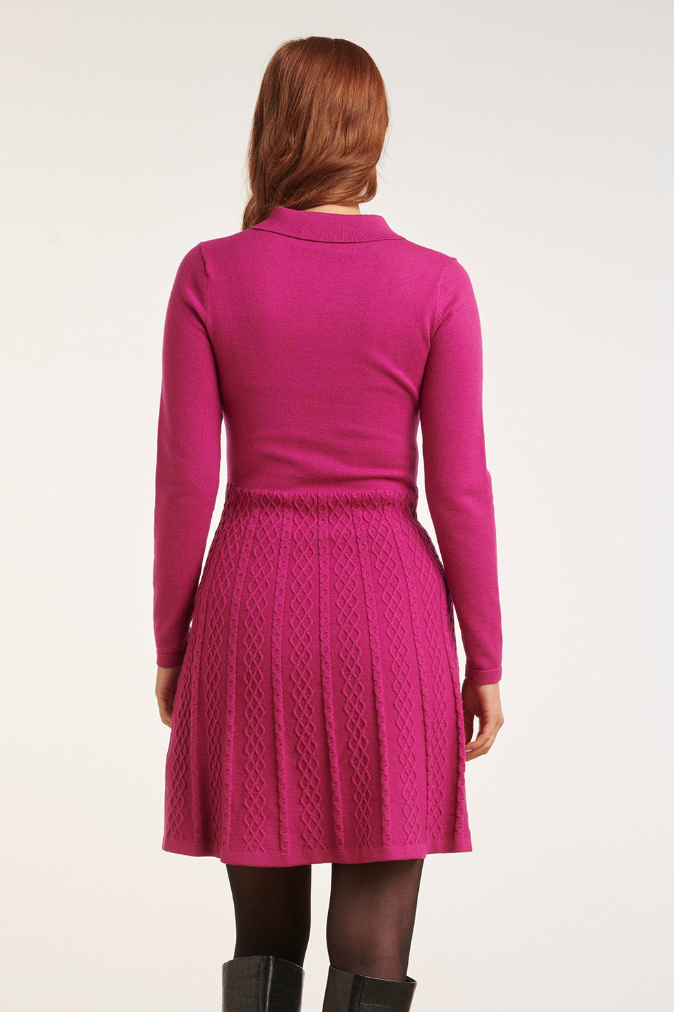 24636 Gebreide Cerise Polo Jurk | Cerise