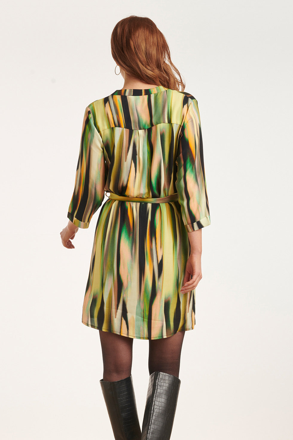 24639 Kort Jurk Met Abstracte Print | Green - Muticolour