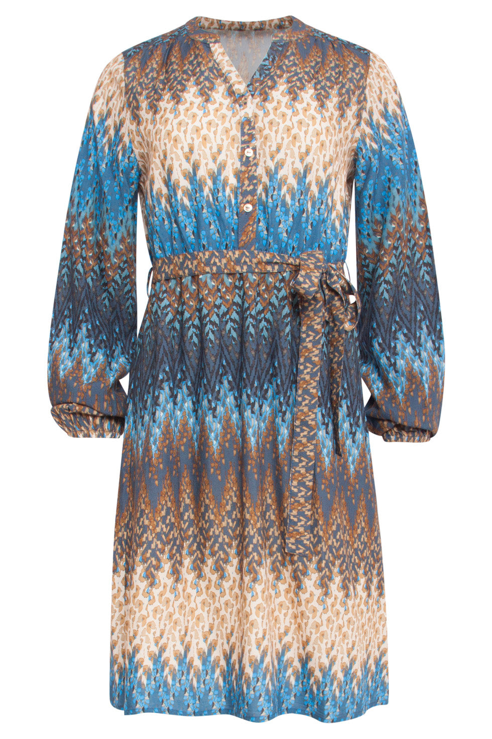24643 Multicolour Zigzagprint Jurk | Blue - Sand
