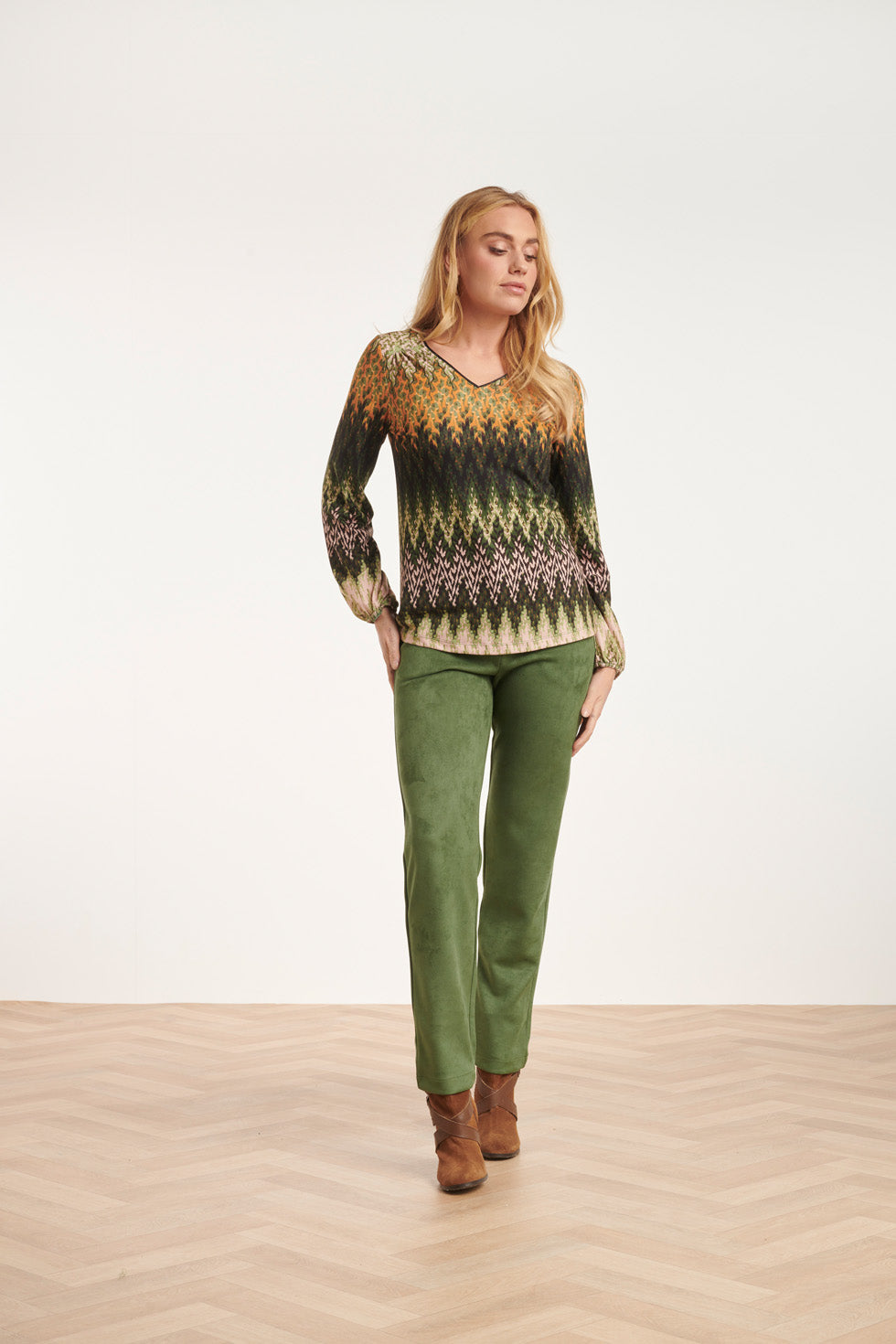 24645 Multicolour tint Zigzag Top | Green - Muticolour