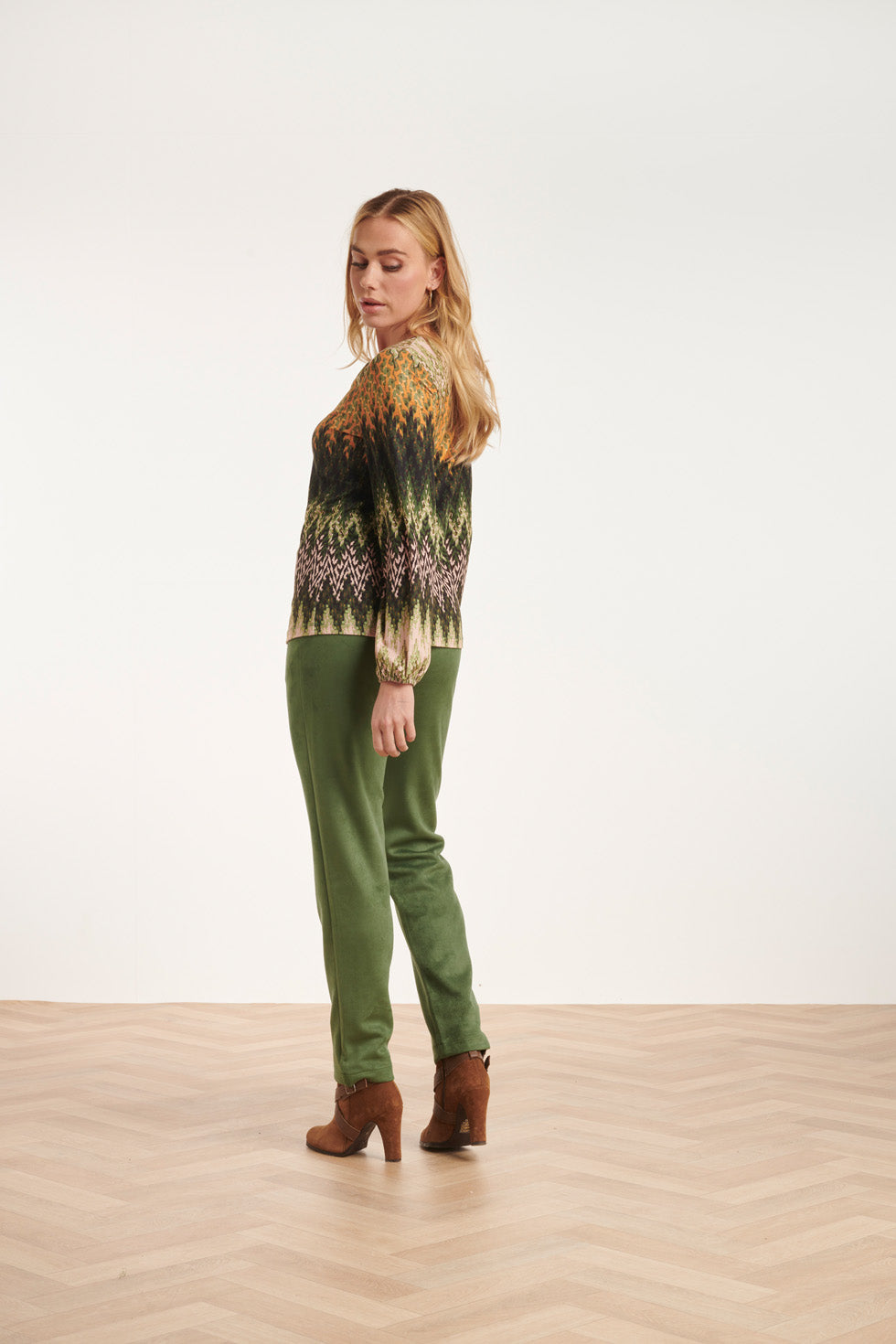 24645 Multicolour tint Zigzag Top | Green - Muticolour
