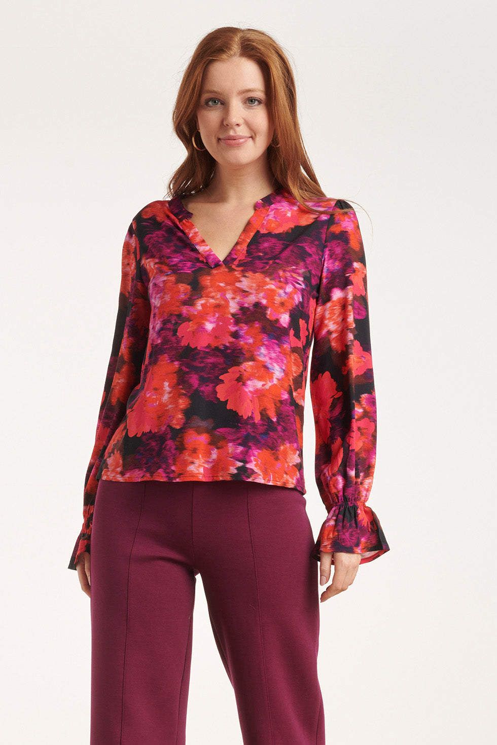 24651 Top Met Paarse Bloemenprint | Black - Muticolour