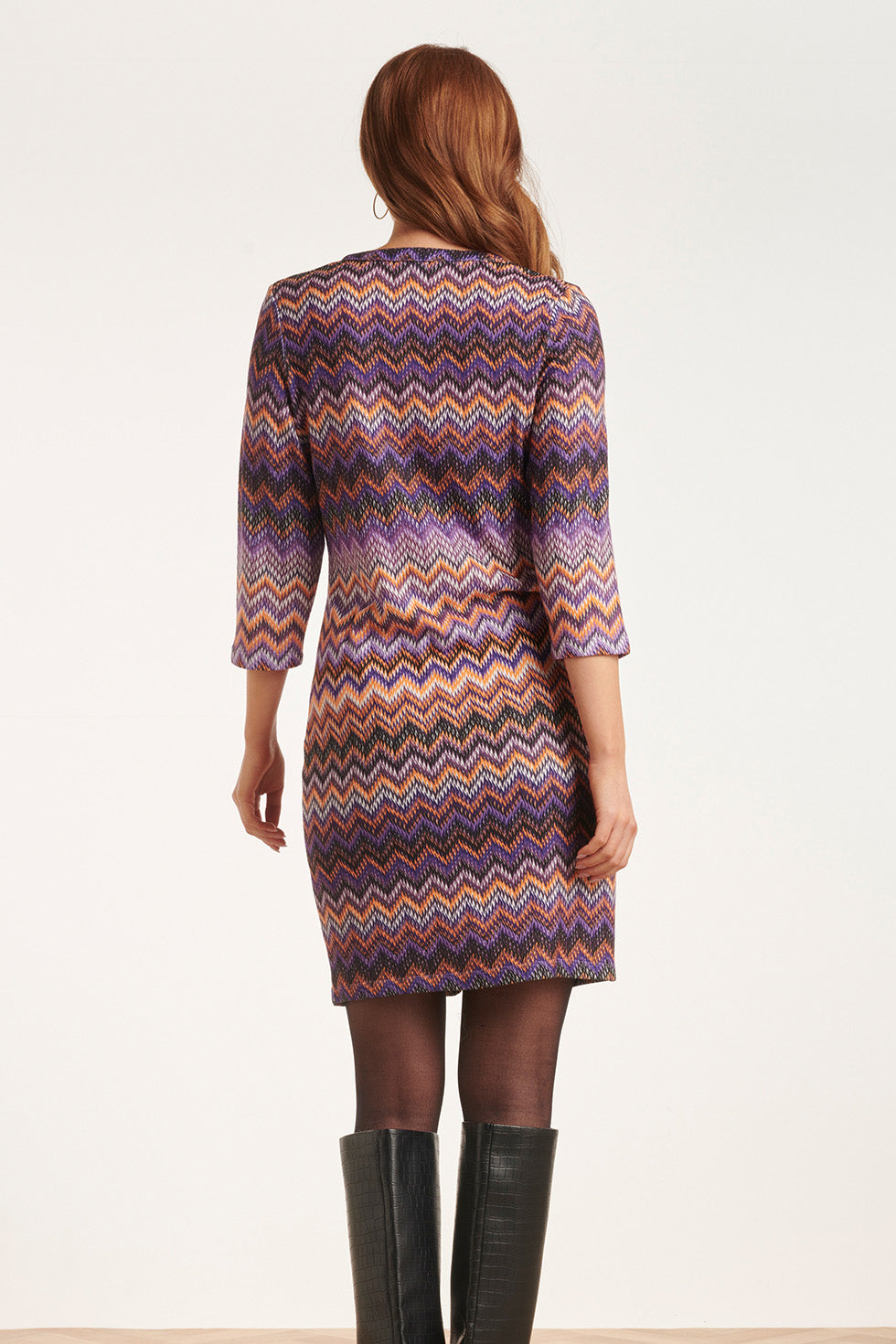 24654 Jurk Met Paarse Multicolour Zigzagprint | Purple - Muticolour