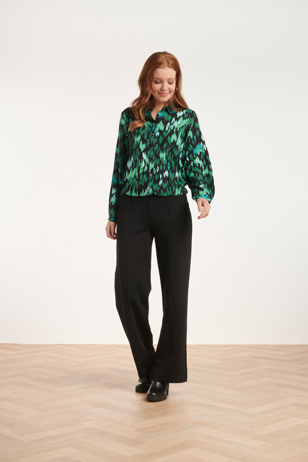 24658 Teale Animal Print Blouse | Petrol - Black