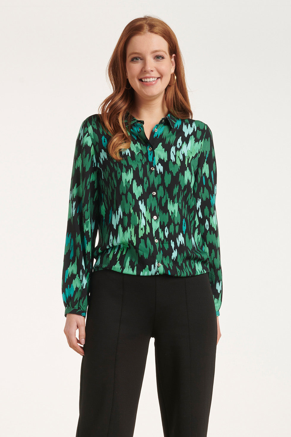 24658 Teale Animal Print Blouse | Petrol - Black