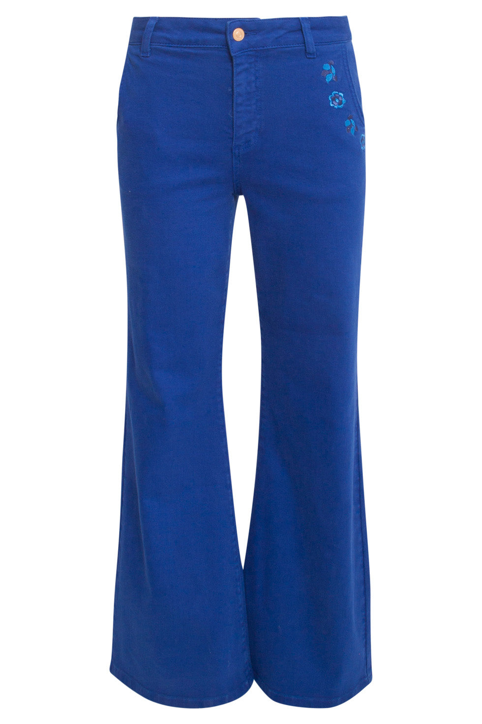 24673 Kobalt Flared Jeans Met Bloemembroidery | Cobalt Blue