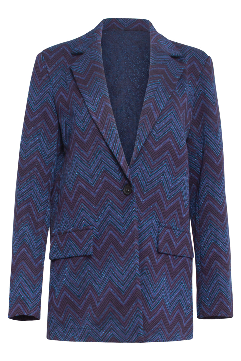 24677 Zigzag Print Oversized Blazer | Navy - Black
