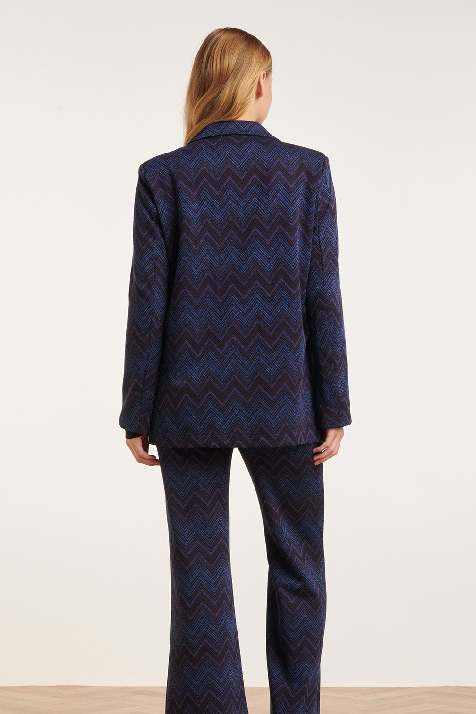 24677 Zigzag Print Oversized Blazer | Navy - Black