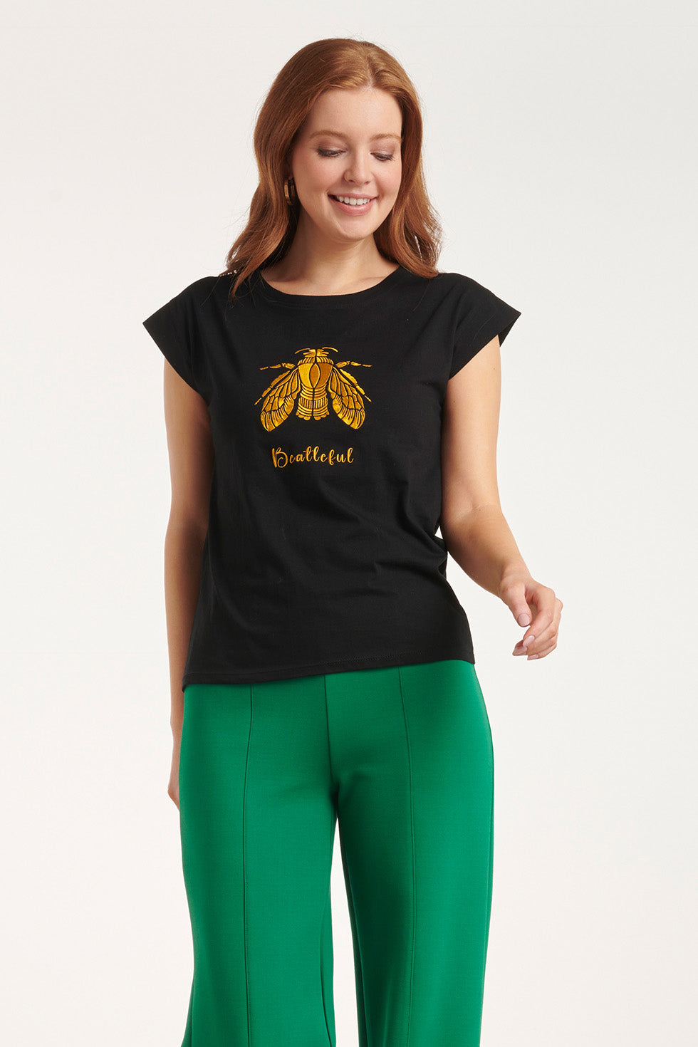 24690 T-Shirt Met Borduursel | Black - Gold