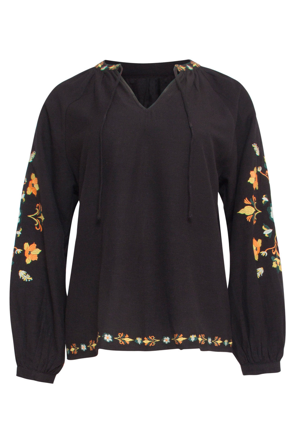 24693 E Top Met Bloemenborduursels | Blackwhite
