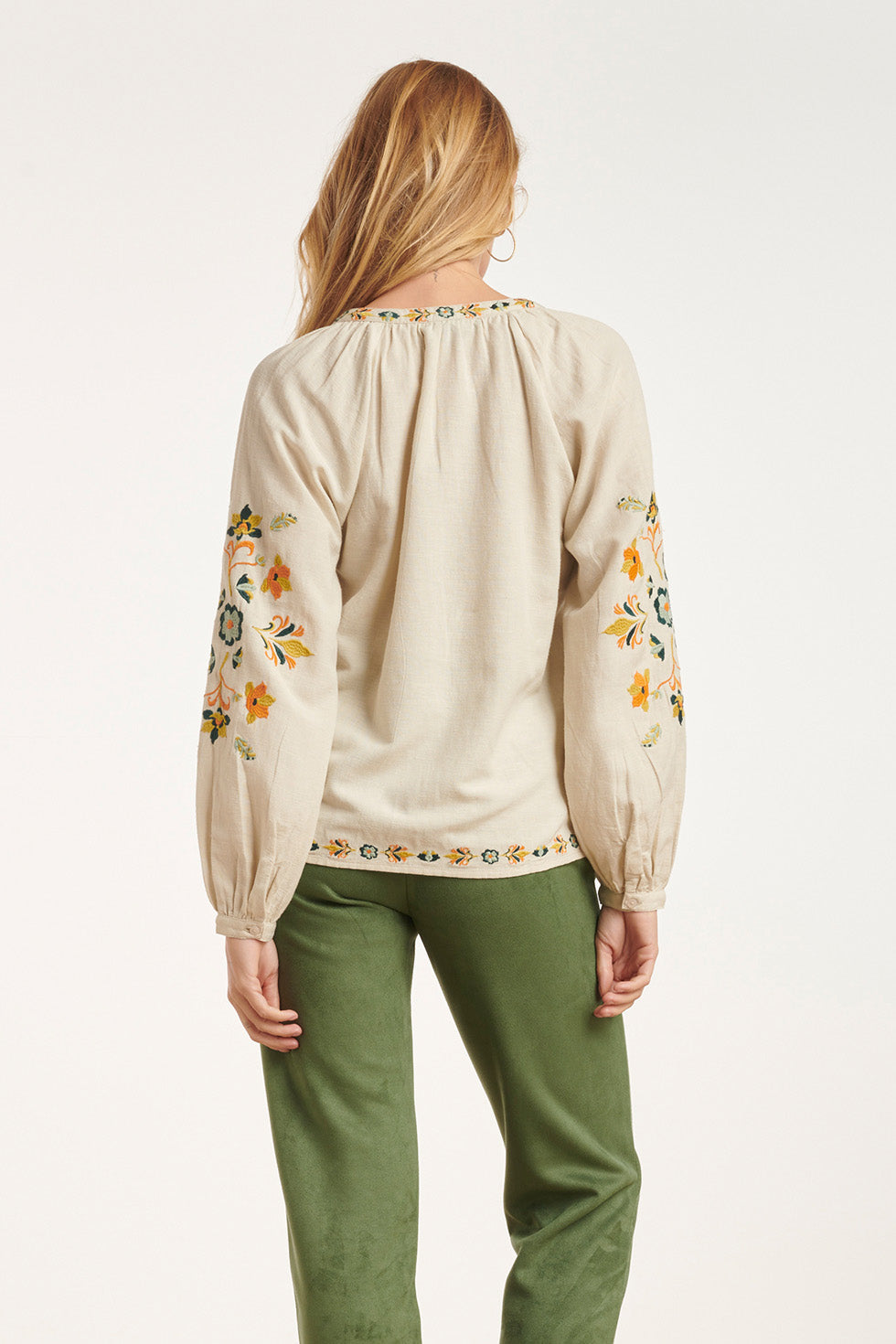 24693 E Top Met Bloemenborduursels | Sand-Multicolour