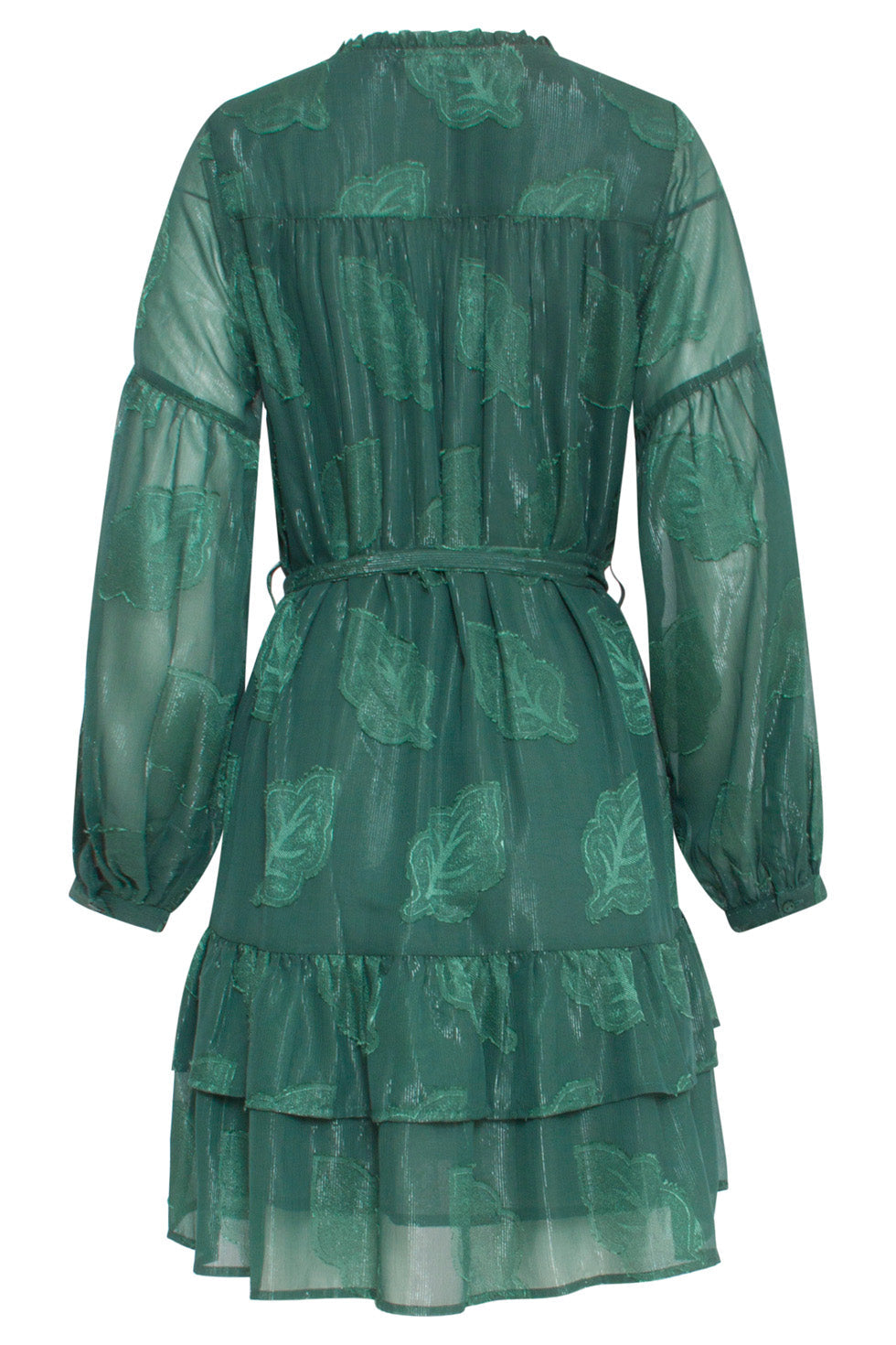 24697 Chiffon Jacquard V-Hals Jurk Met Bladmotief | Bottle