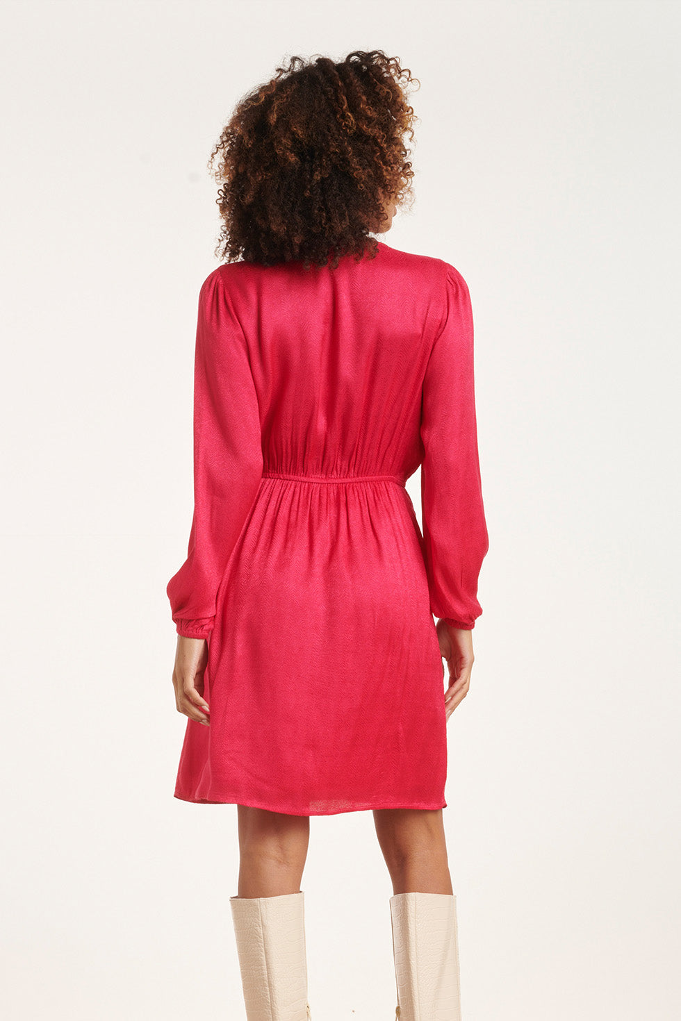 24699 Fuchsia Jacquard V-Hals Jurk Met Zebra Motief | Fuchsia