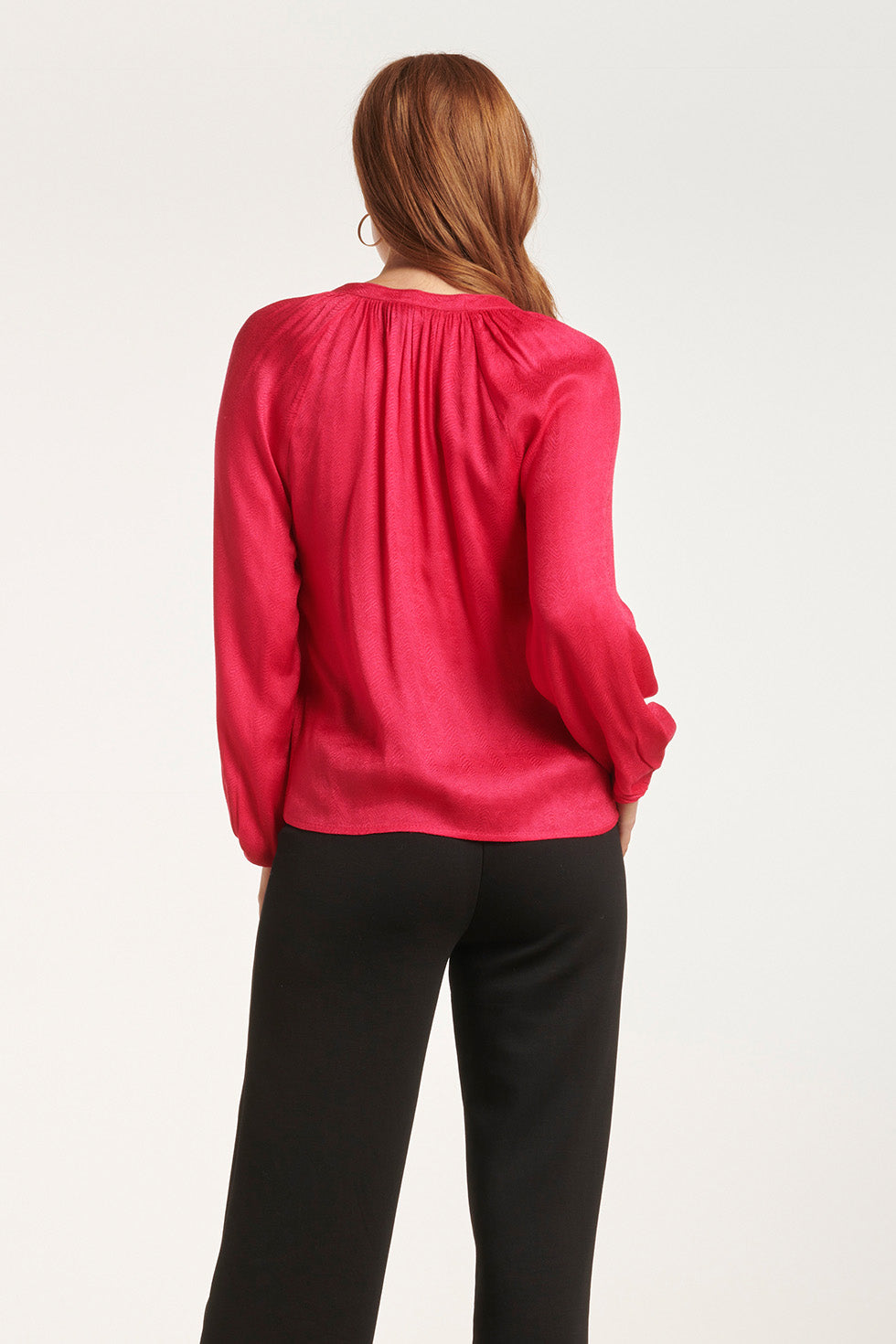 24700 Fuchsia Jacquard V-Hals Top Met Zebra Motief | Pink