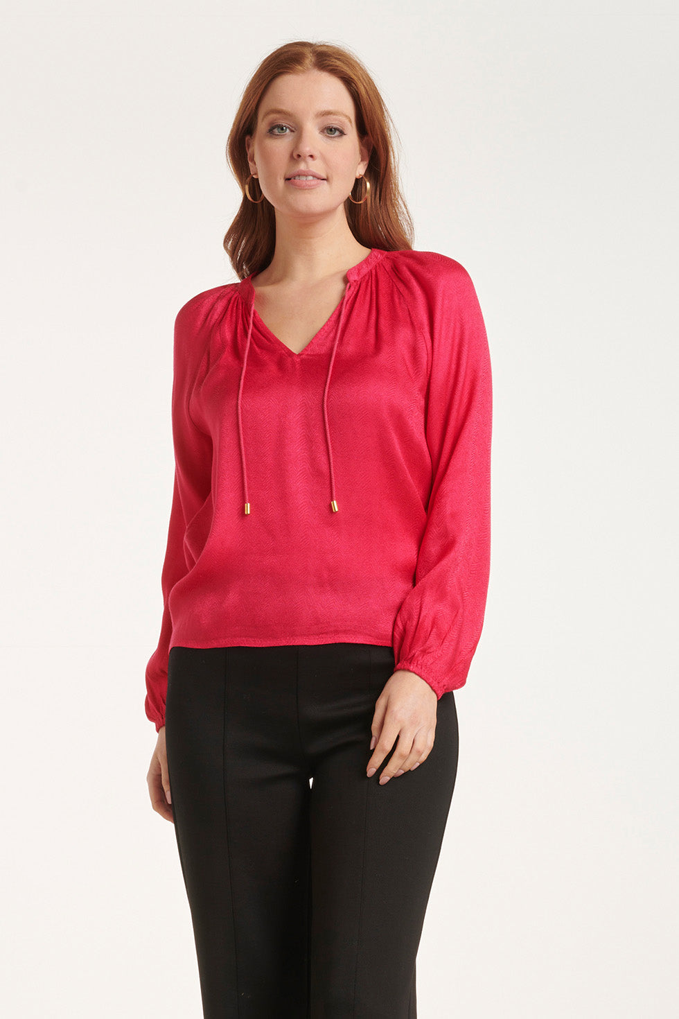 24700 Fuchsia Jacquard V-Hals Top Met Zebra Motief | Pink