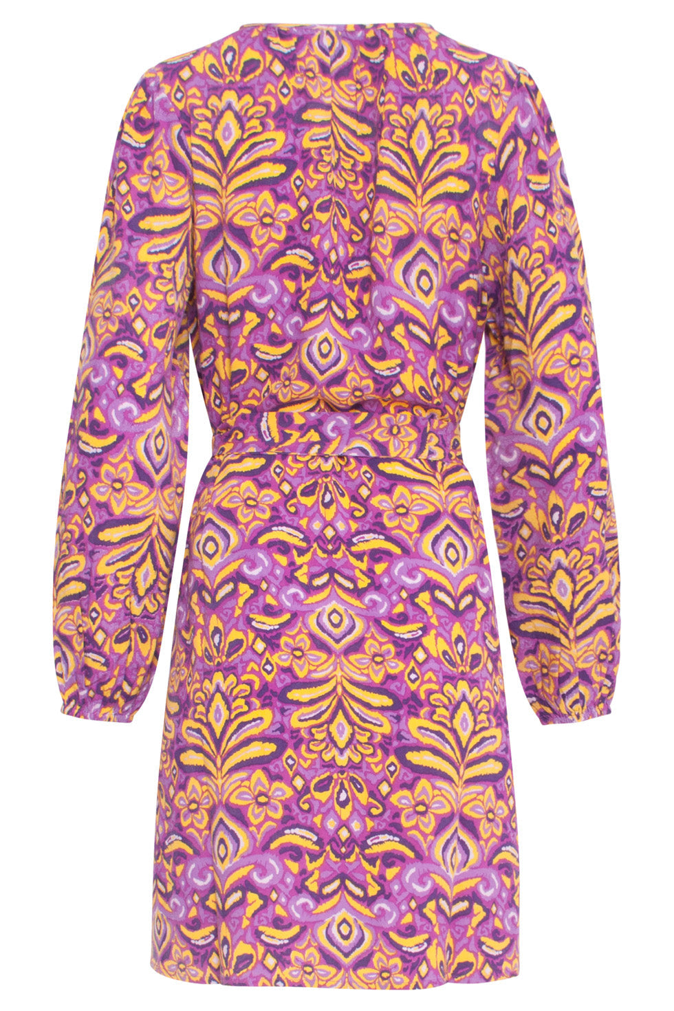 24701 Paars V-Hals Jurk Met Aztec Print | Purple - Yellow