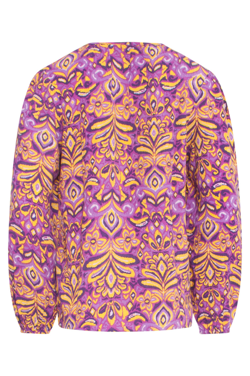24702 Paars V-Hals Top Met Aztec Print | Purple-Yellow