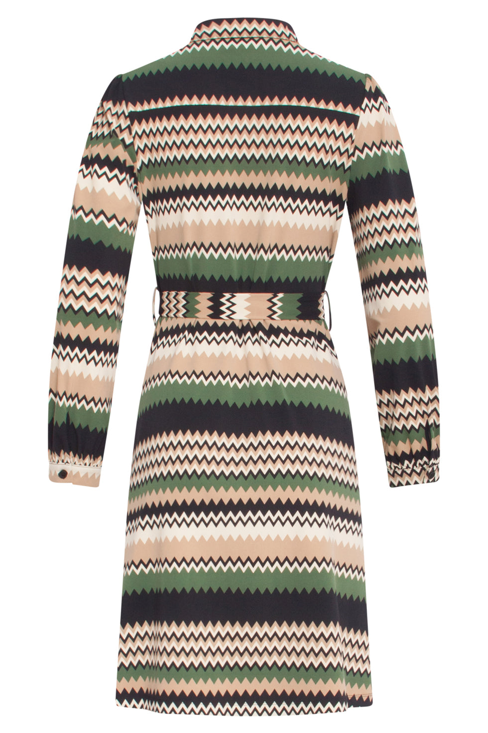24712 Zigzag Print Travel Kwaliteit Jurk | Sand - Muticolour