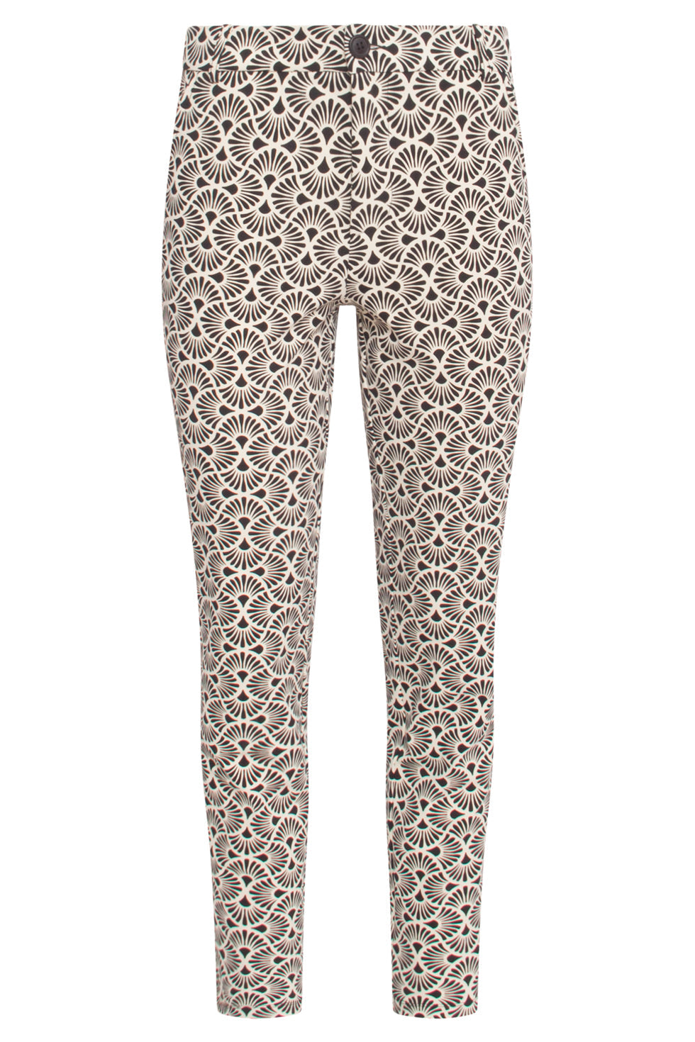 24726 Slim Fit Grafische Bloem Geprinte Travel Kwaliteit Broek | Sand - Black