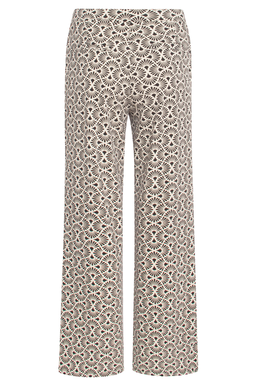 24729 Stijlvolle Grafische Bloemenprint Travel Kwaliteit Broek | Sand - Black