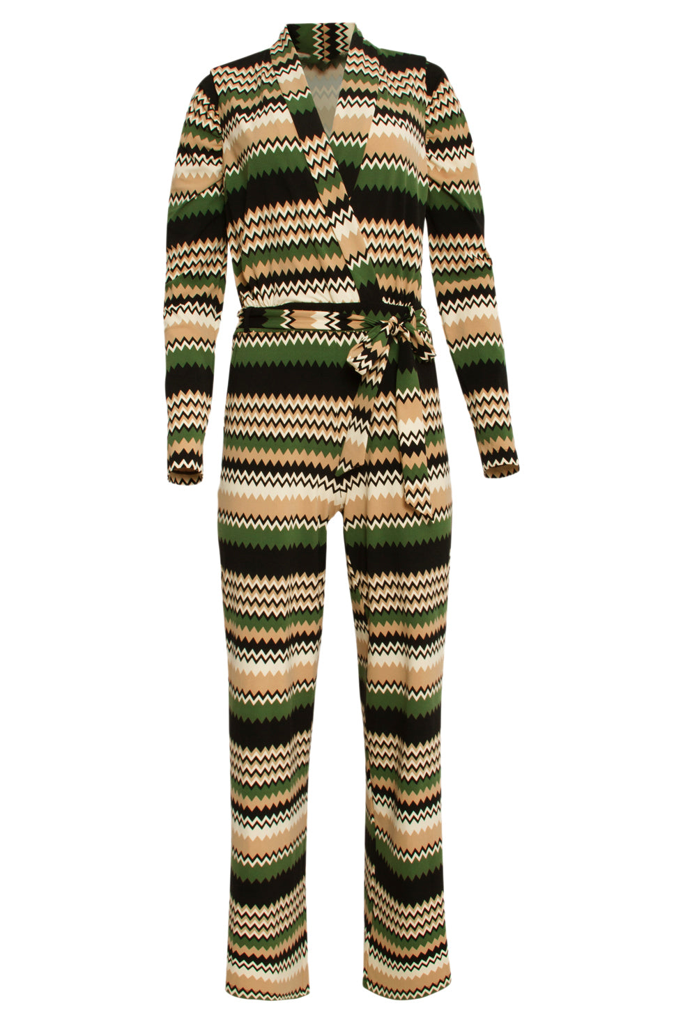 24731 Zigzag Print Travel Kwaliteit Jumpsuit | Sand - Muticolour