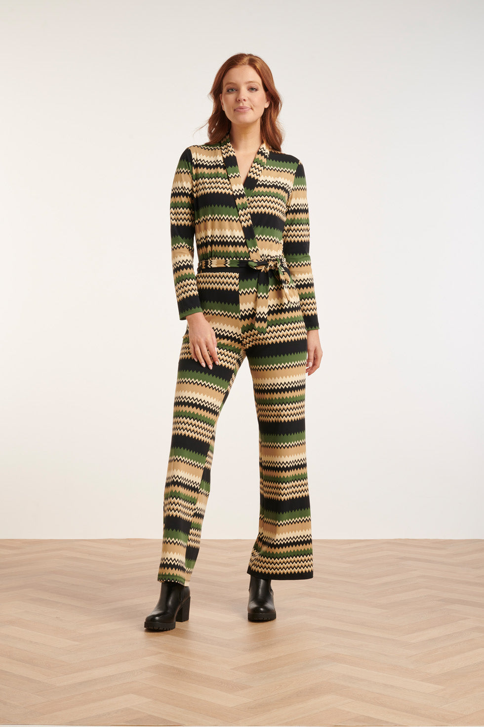 24731 Zigzag Print Travel Kwaliteit Jumpsuit | Sand - Muticolour