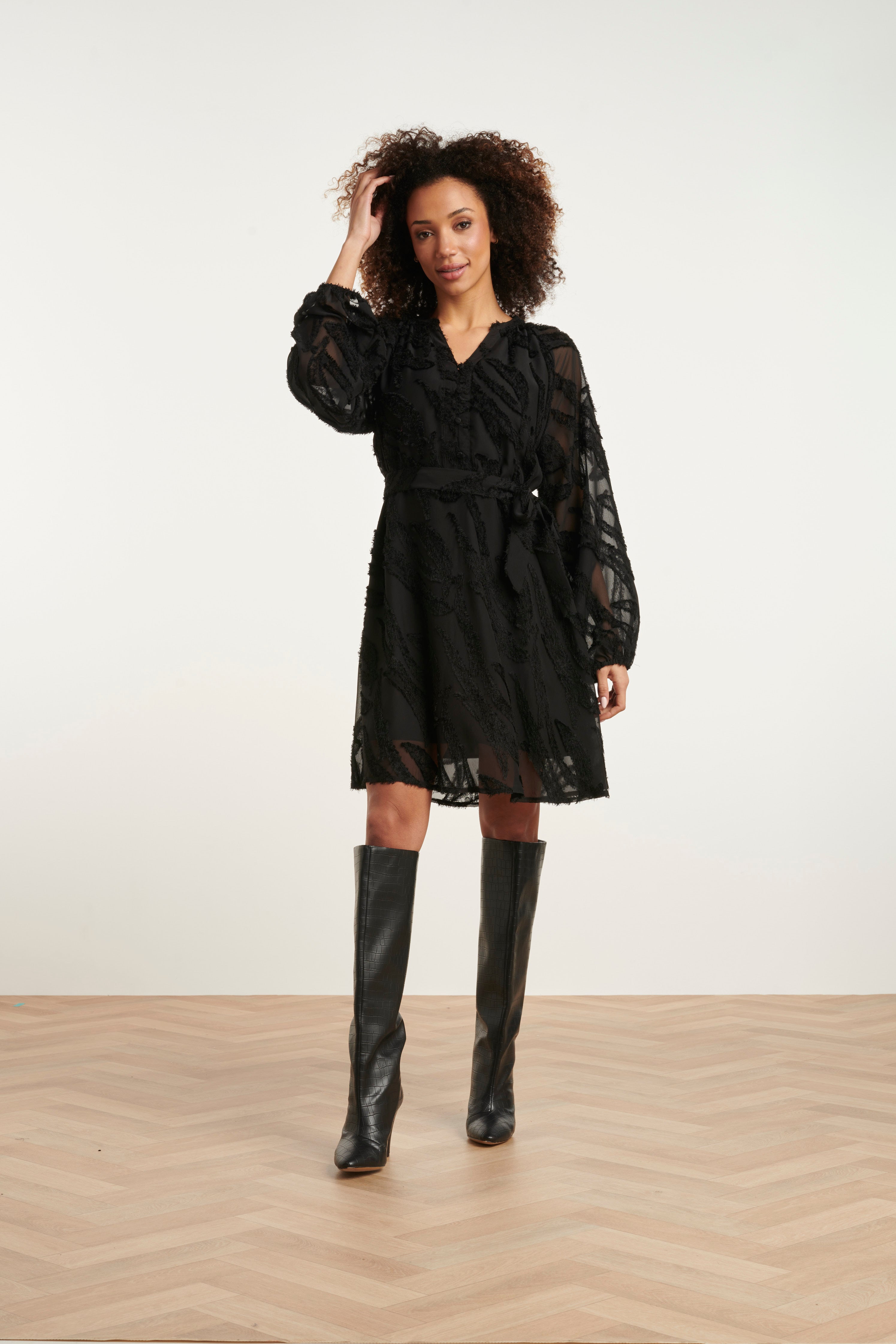 24765 e Chiffon Jurk Met Dierenprint | Black