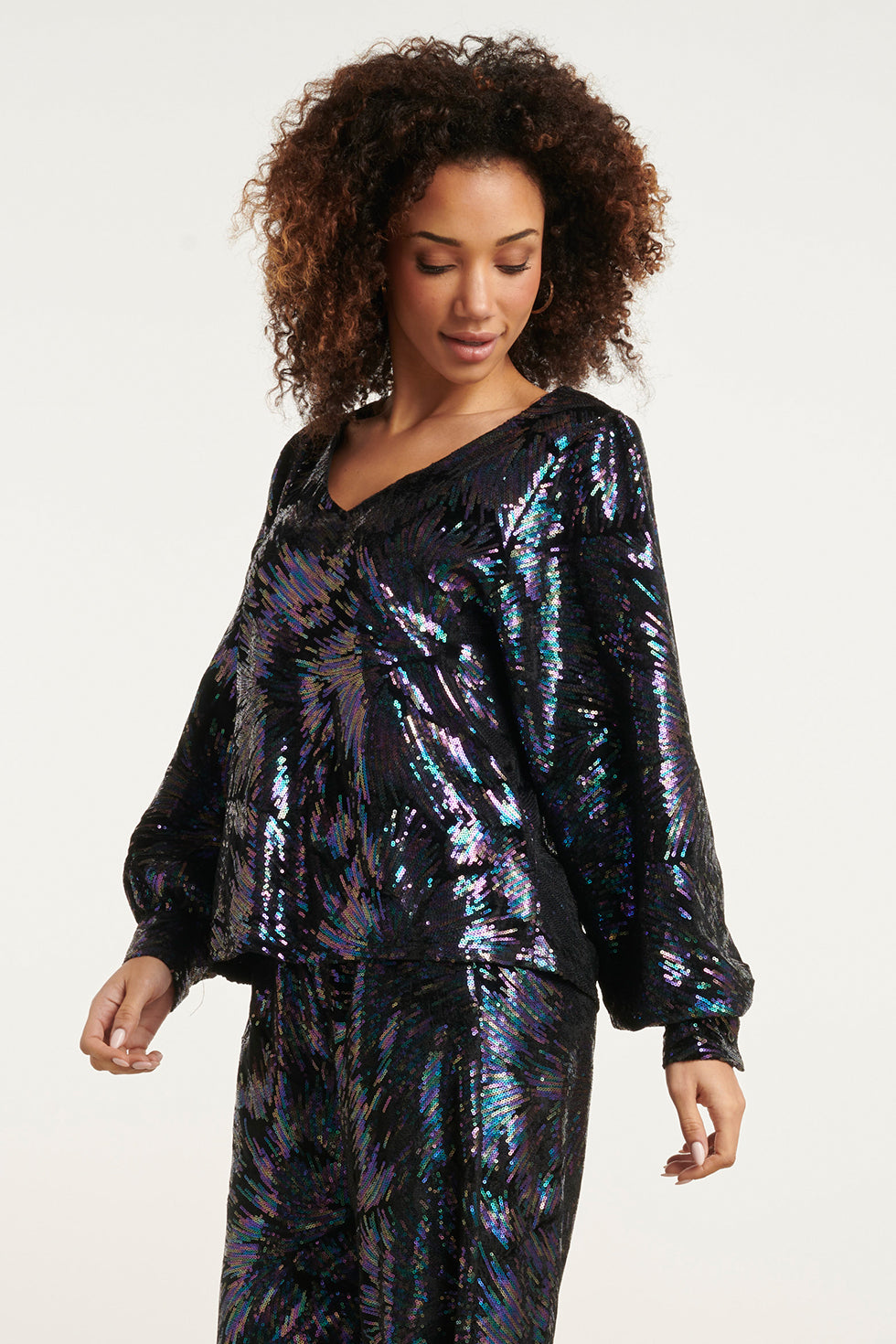 24774 Multicolour Pailletten Top Op e Velours | Black - Purple