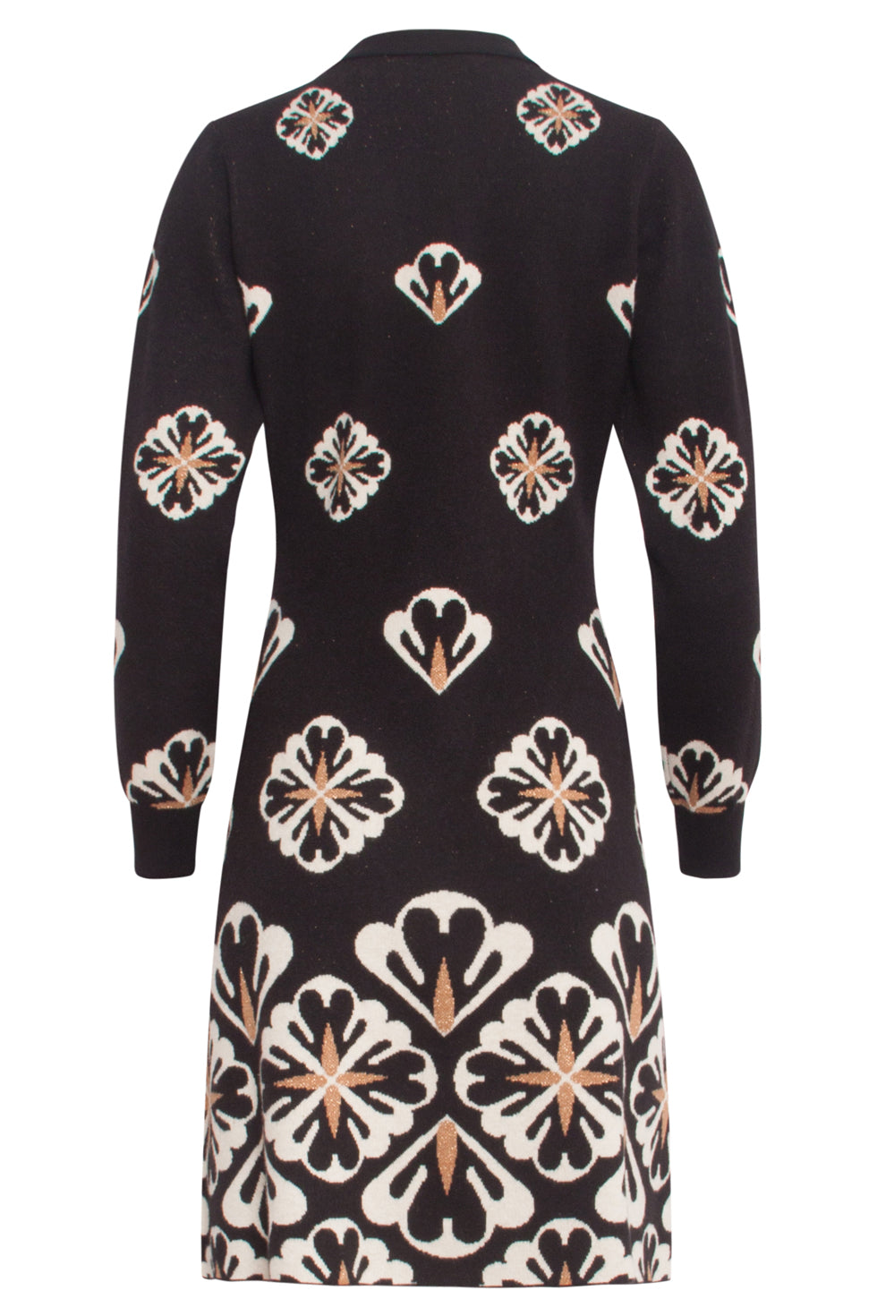 24779 E Gebreide Jurk Met Grafische Bloemenprint | Black - Sand
