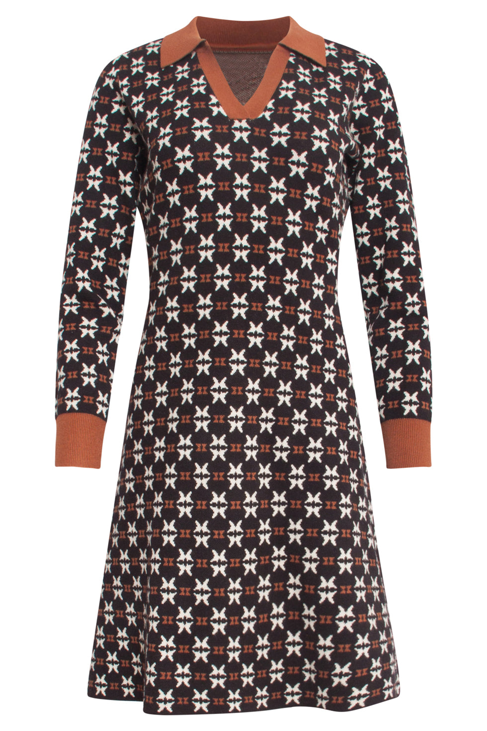 24783 Ee Gebreide Jurk Met Retro Print | Black - Brown