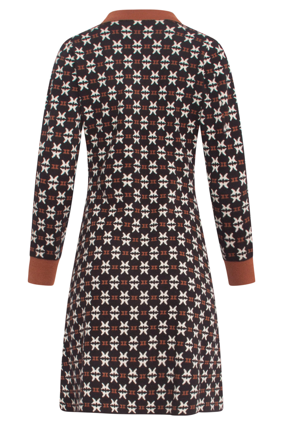 24783 Ee Gebreide Jurk Met Retro Print | Black - Brown