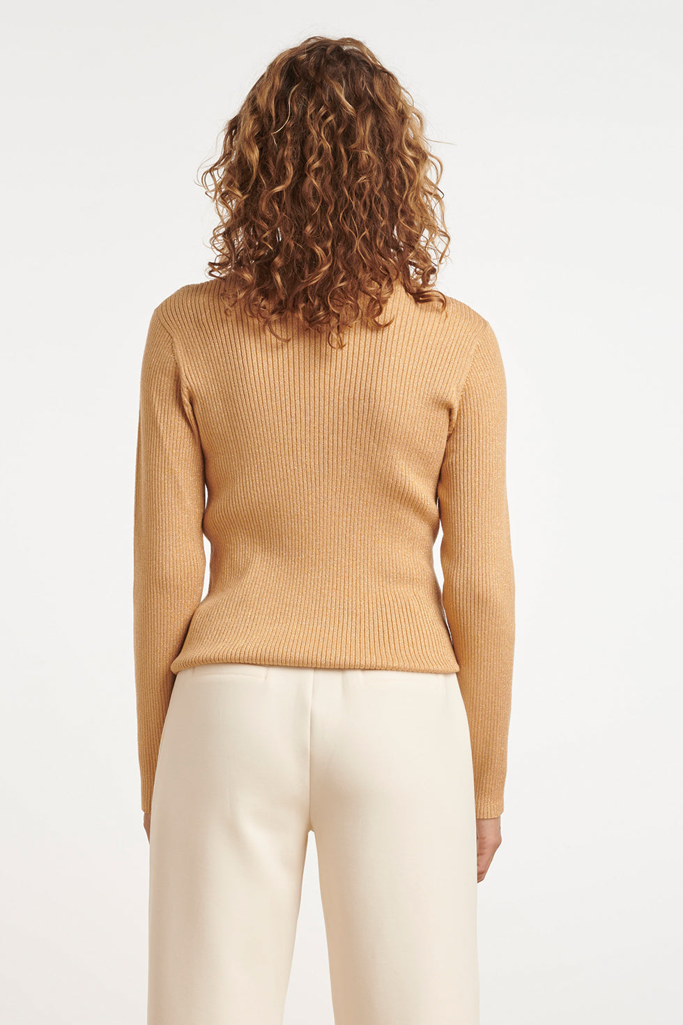 24788 Donker Gebreide Rib Turtle Neck Top | Dark Sand - Gold