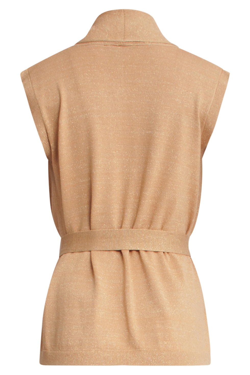 24789 Donker Gebreide Mouwloze Cardigan | Dark Sand - Gold