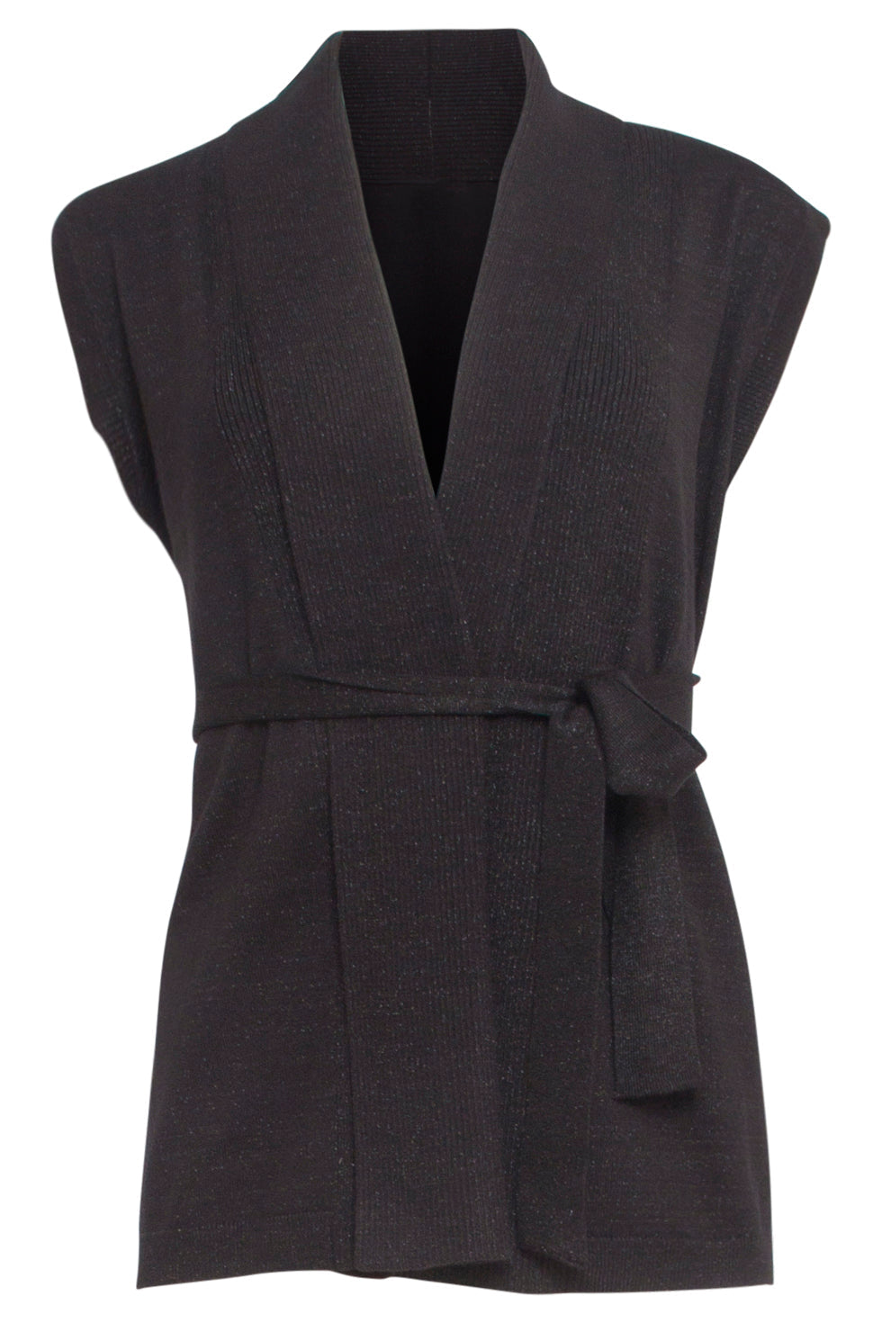 24789 E Geribde Mouwloze Cardigan Met Lurex | Black
