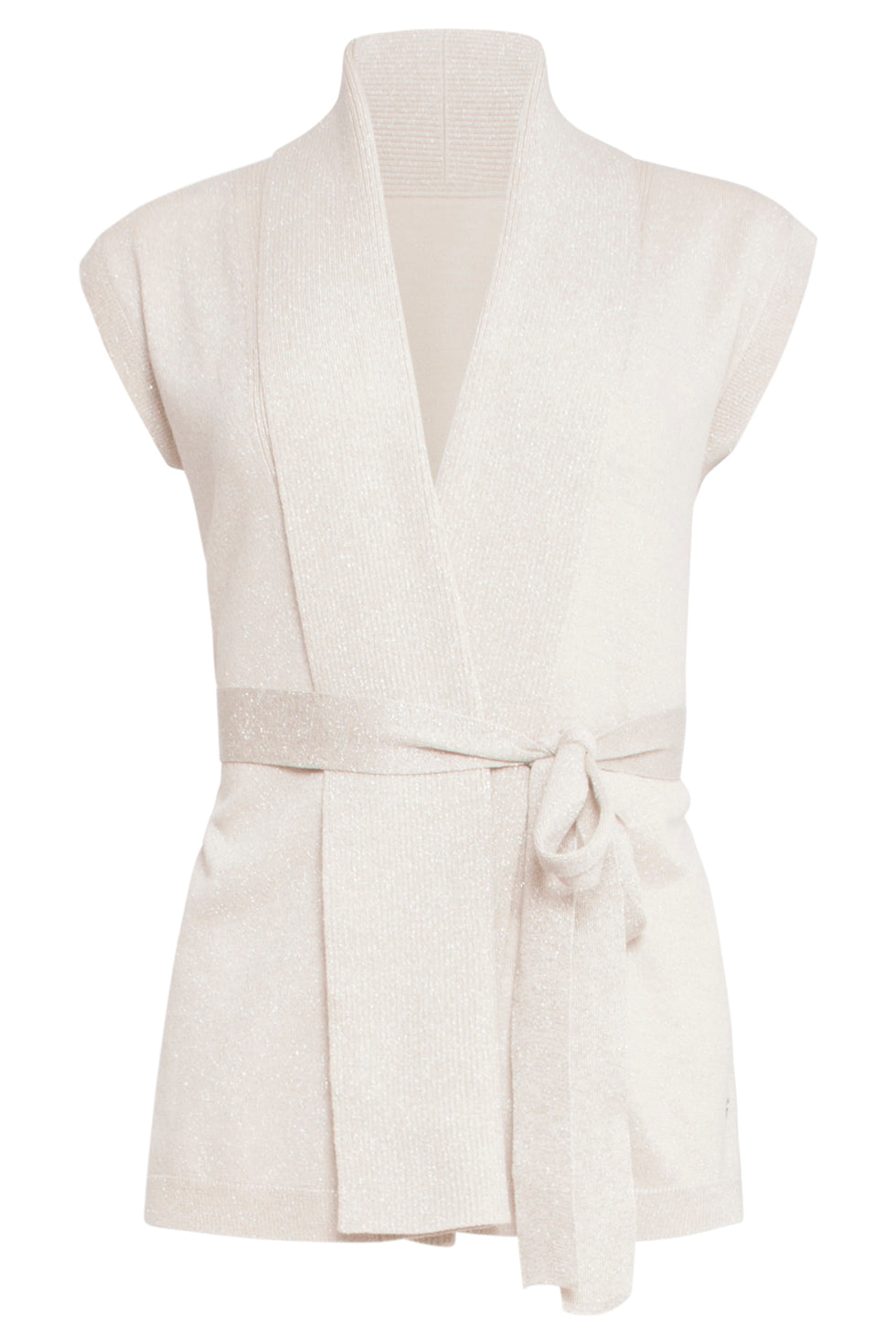 24789 Geribde Mouwloze Cardigan Met Lurex | Sand