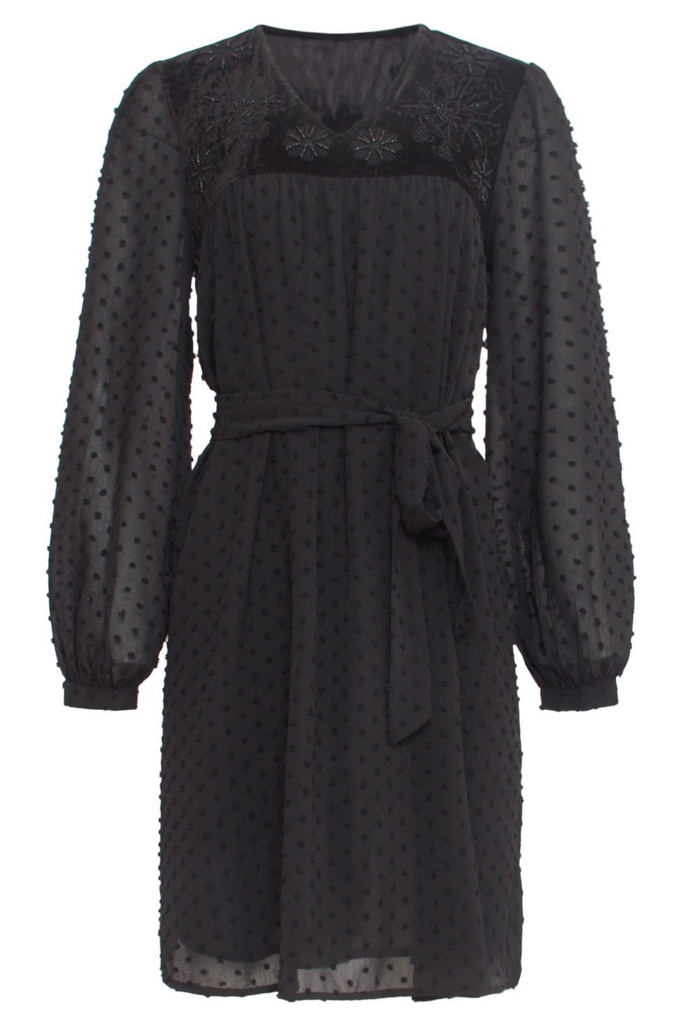 24807 e Elegante Gestippeld Chiffon Jurk | Black