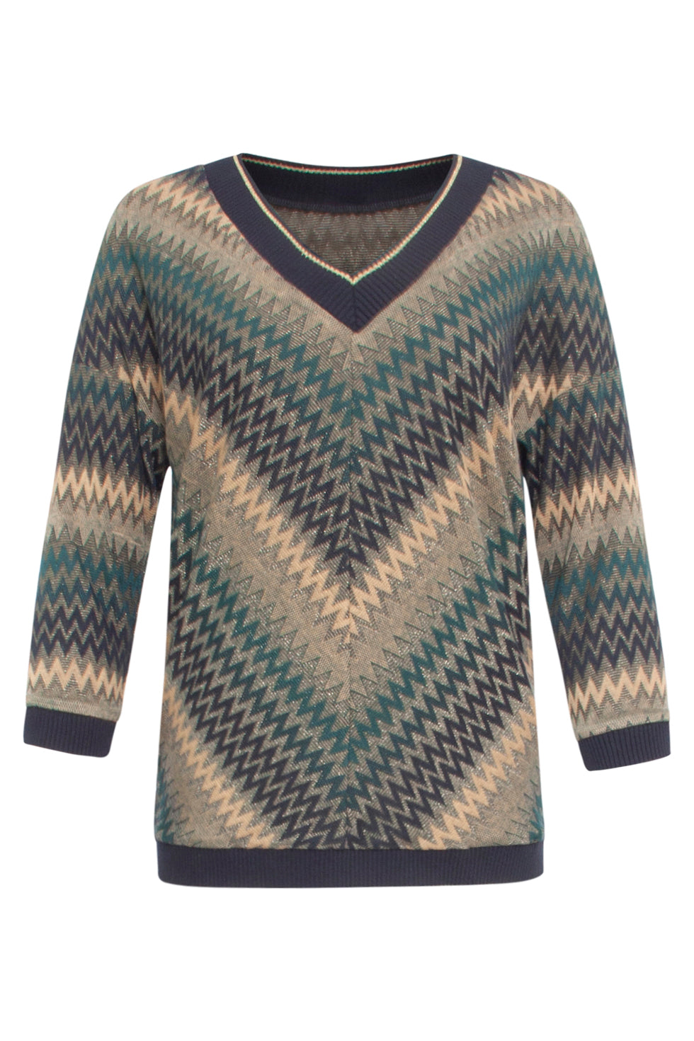 24809 Getinte Zigzag Top | Petrol-Muticolour