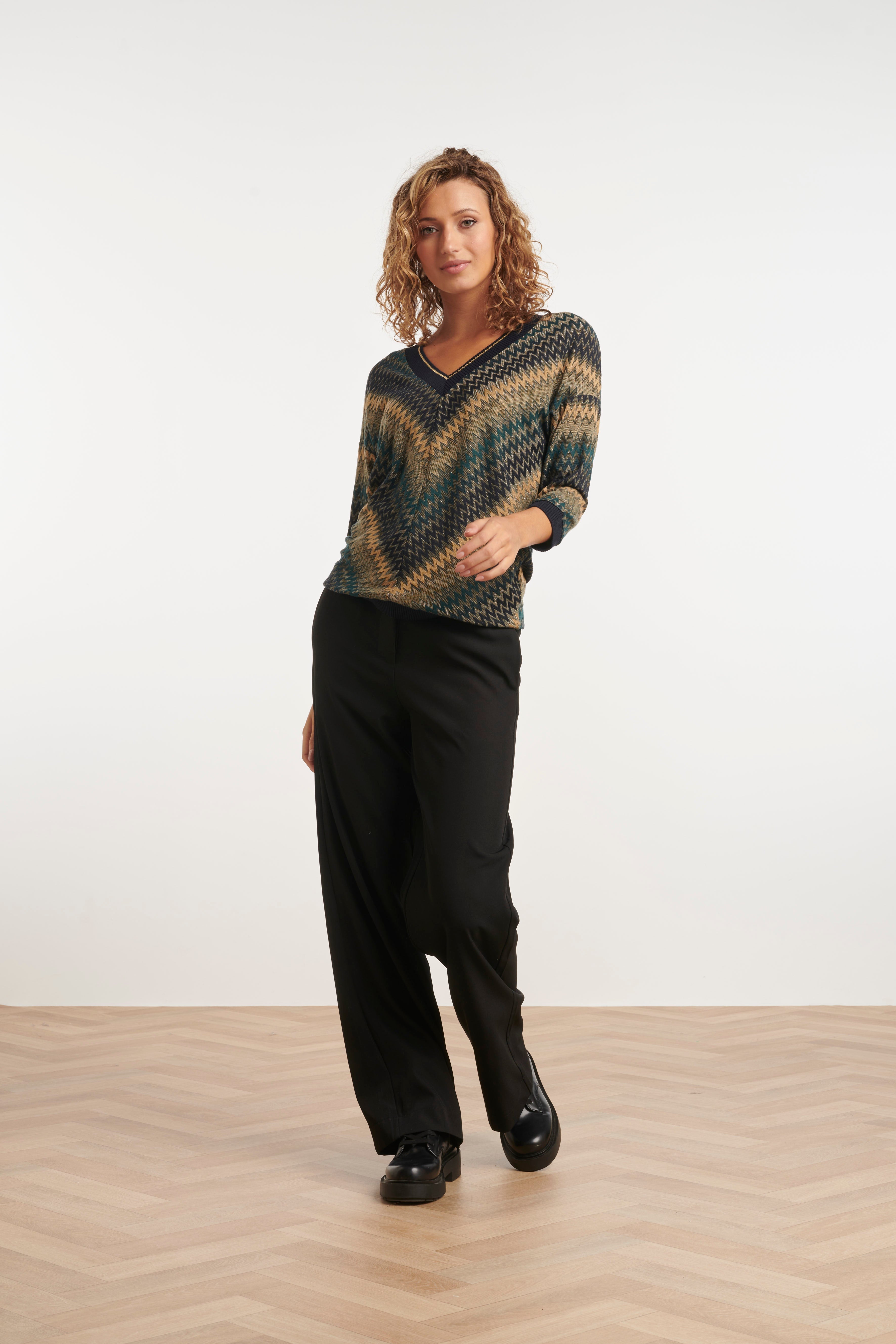 24809 Getinte Zigzag Top | Petrol-Muticolour