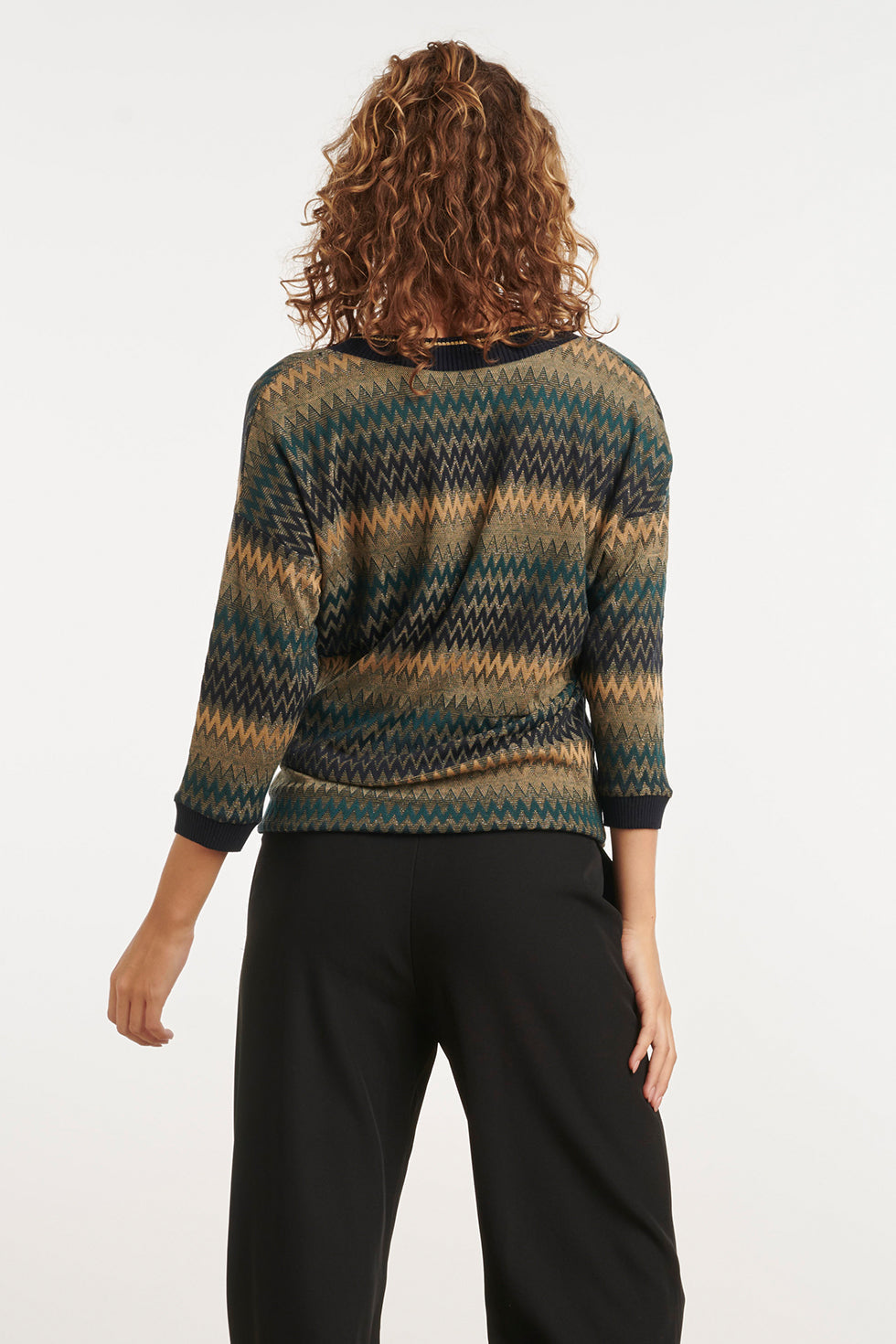 24809 Getinte Zigzag Top | Petrol-Muticolour
