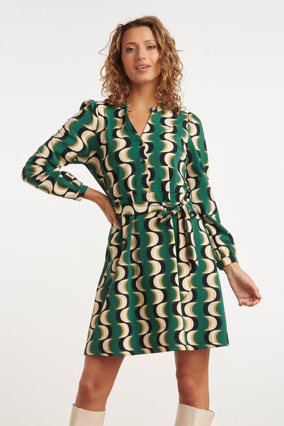 24817 Retro Geprinte Travel Kwaliteit Jurk | Muticolour