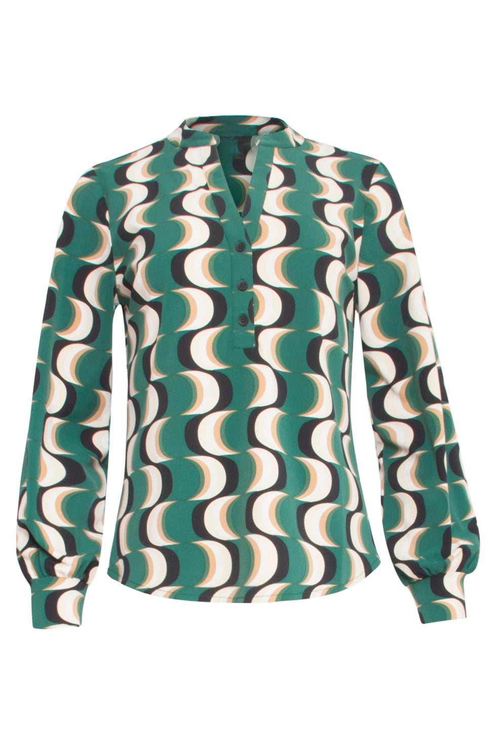 24821 Retro Grafisch Geprint Travel Kwaliteit Blouse | Muticolour