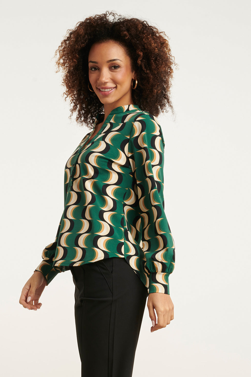 24821 Retro Grafisch Geprint Travel Kwaliteit Blouse | Muticolour