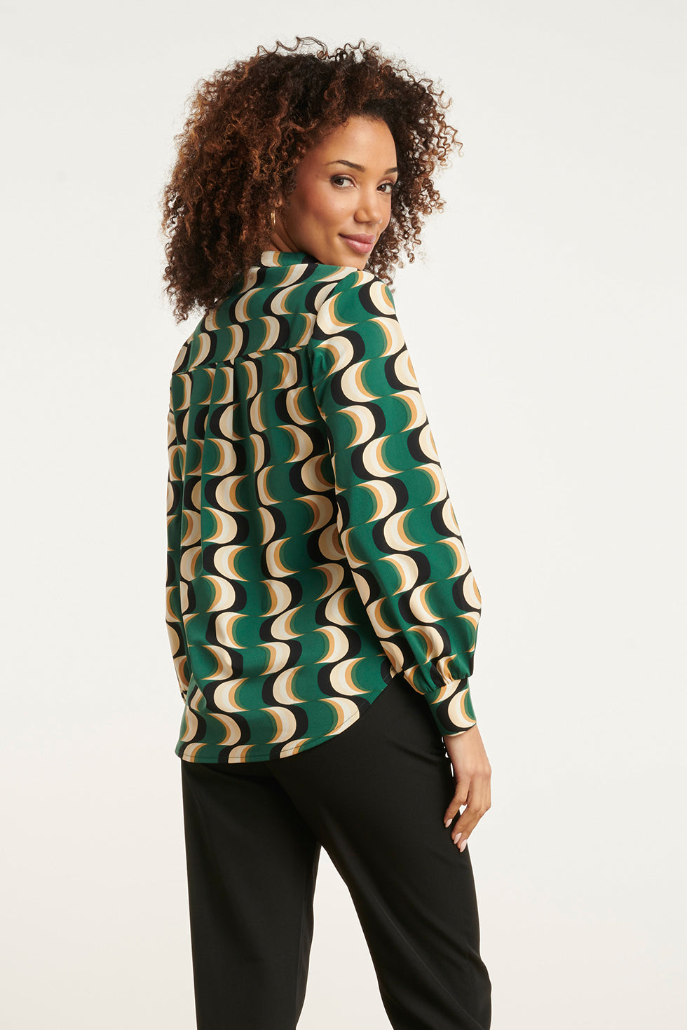 24821 Retro Grafisch Geprint Travel Kwaliteit Blouse | Muticolour