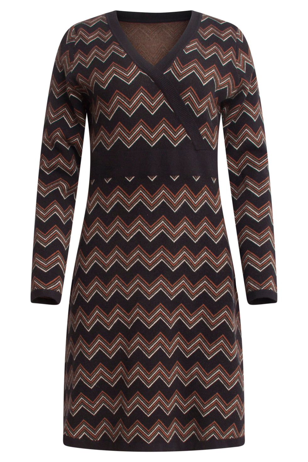 24902 Multicolour Gebreide Zigzagprint Gebreide Jurk | Black - Brown