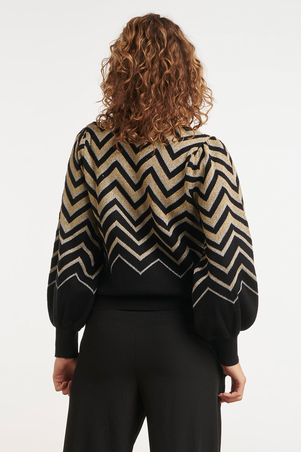 24903 -Te Gebreide Zigzagprint Top | Black White