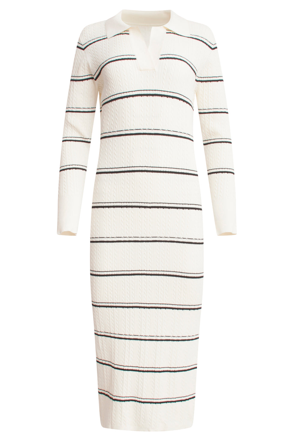 24908 Midi Jurk Met Geribbelde HalslijnStreepstructuur | Black White